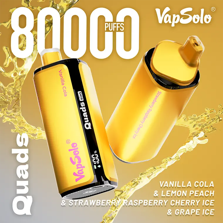 VapSolo Quads – Vanilla Cola, Lemon Peach, Strawberry Raspberry Cherry Ice, Grape Ice