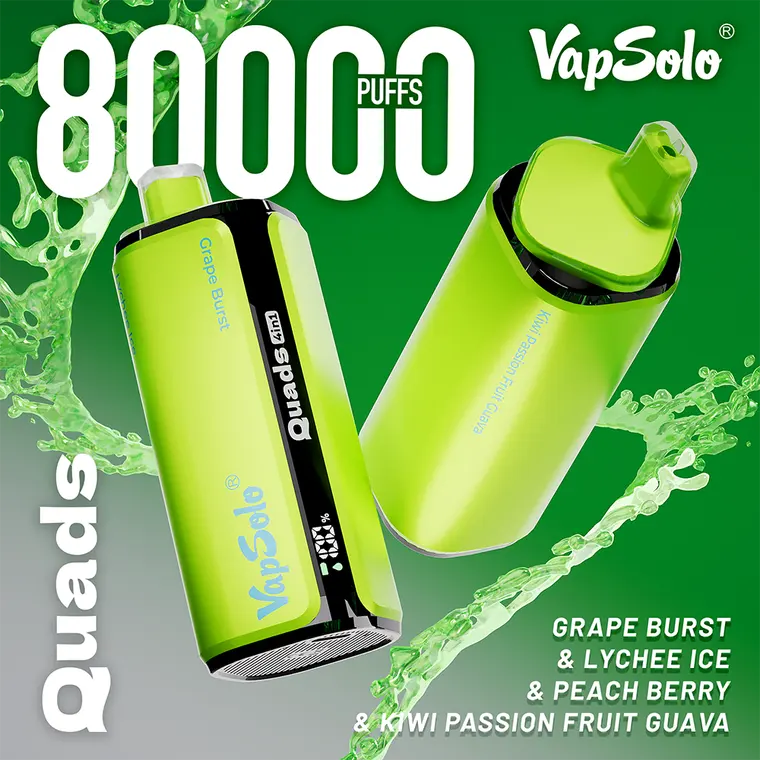 VapSolo Quads – Grape Burst, Lychee Ice, Peach Berry, Kiwi Passion Fruit Guava