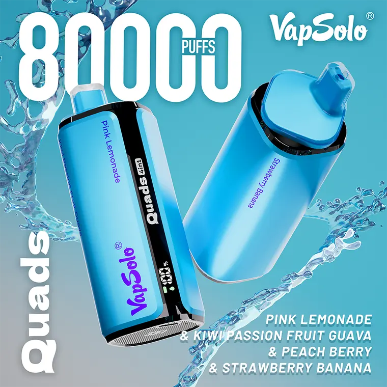 VapSolo Quads – Pink Lemonade, Kiwi Passion Fruit Guava, Peach Berry, Strawberry Banana