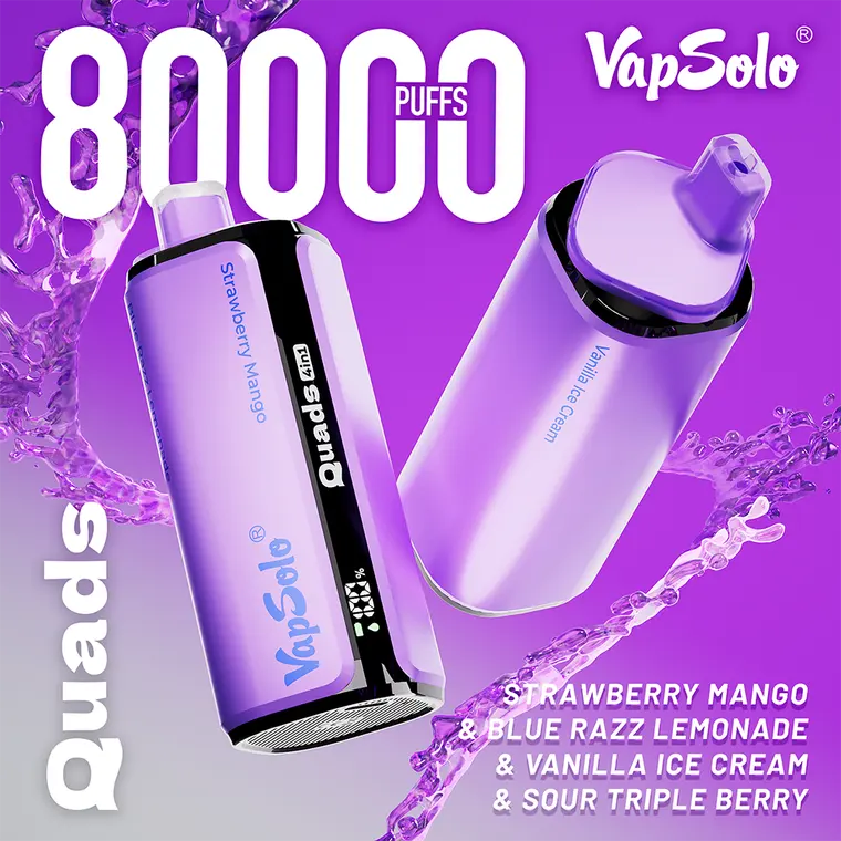 VapSolo Quads – Strawberry Mango, Blue Razz Lemonade, Vanilla Ice Cream, Sour Triple Berry