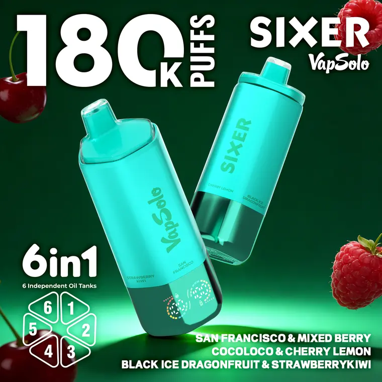 VapSolo Sixer – San Francisco, Mixed Berry, Coco Loco, Cherry Lemon, Black Ice Dragon Fruit, Strawberry Kiwi