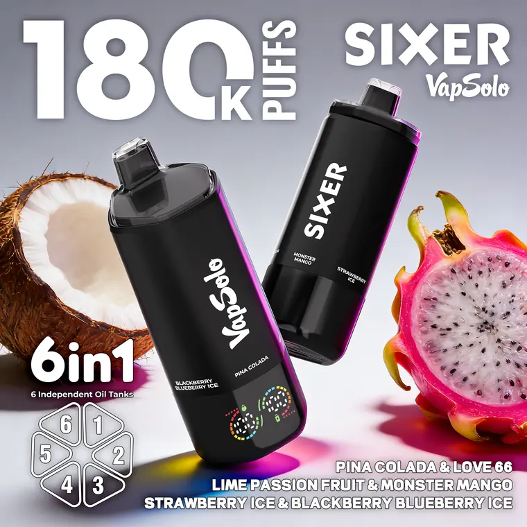 VapSolo Sixer – Pina Colada, Love 66, Lime Passion Fruit, Monster Mango, Strawberry Ice, Blackberry Blueberry Ice