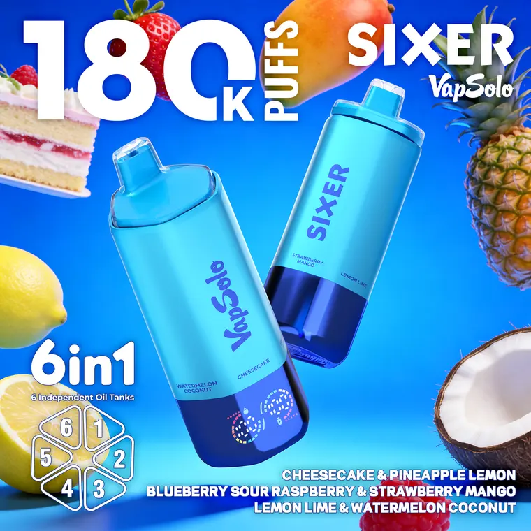 VapSolo Sixer – Cheese Cake, Pineapple Lemon, Blueberry Sour Raspberry, Strawberry Mango, Lemon Lime, Watermelon Coconut