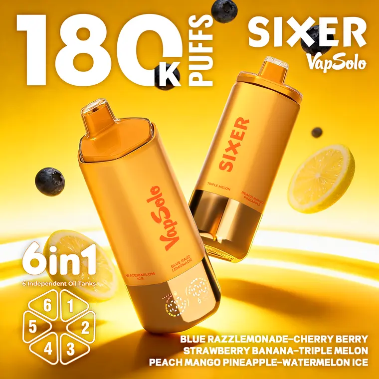 VapSolo Sixer – Blue Razz Lemonade, Cherry Berry, Strawberry Banana, Triple Melon, Peach Mango Pineapple, Watermelon Ice