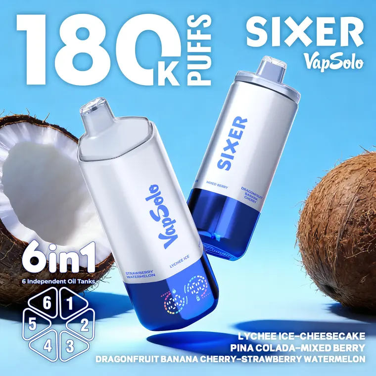VapSolo Sixer – Lychee Ice, Cheese Cake, Pina Colada, Mixed Berry, Dragonfruit Banana Cherry, Strawberry Watermelon